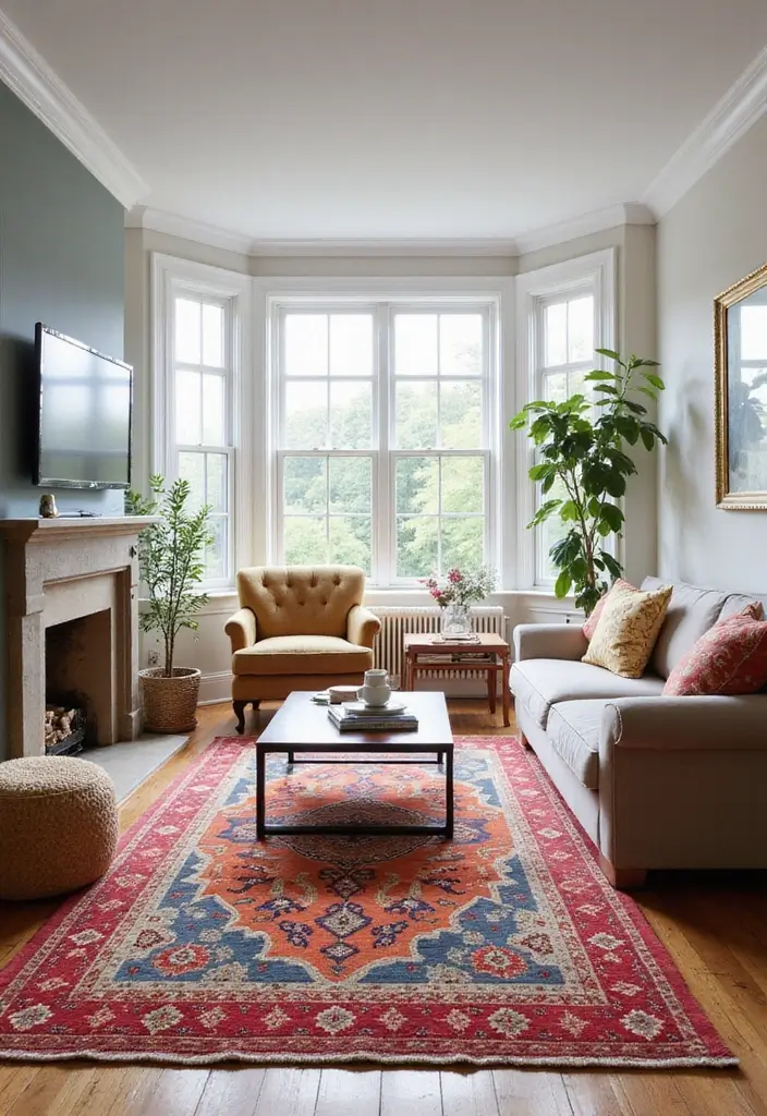 28 80s Living Room Ideas That Bring Retro Charm and Nostalgia 26 28 80s Living Room Ideas That Bring Retro Charm and Nostalgia - 26. Bright Area Rugs