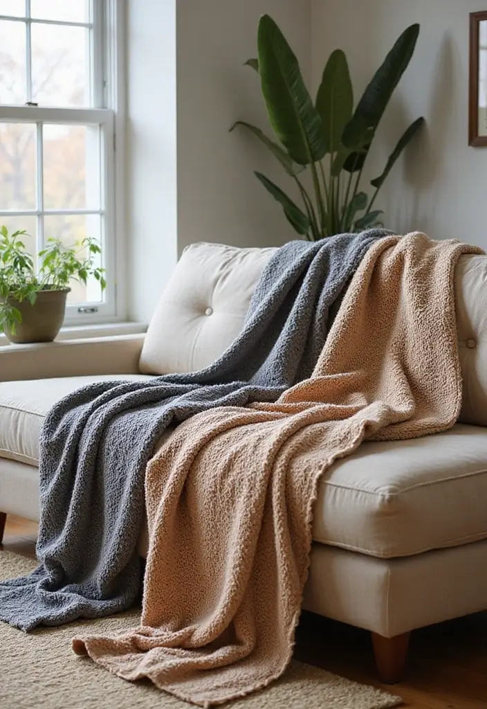 28 80s Living Room Ideas That Bring Retro Charm and Nostalgia 27 28 80s Living Room Ideas That Bring Retro Charm and Nostalgia - 27. Artistic Throw Blankets