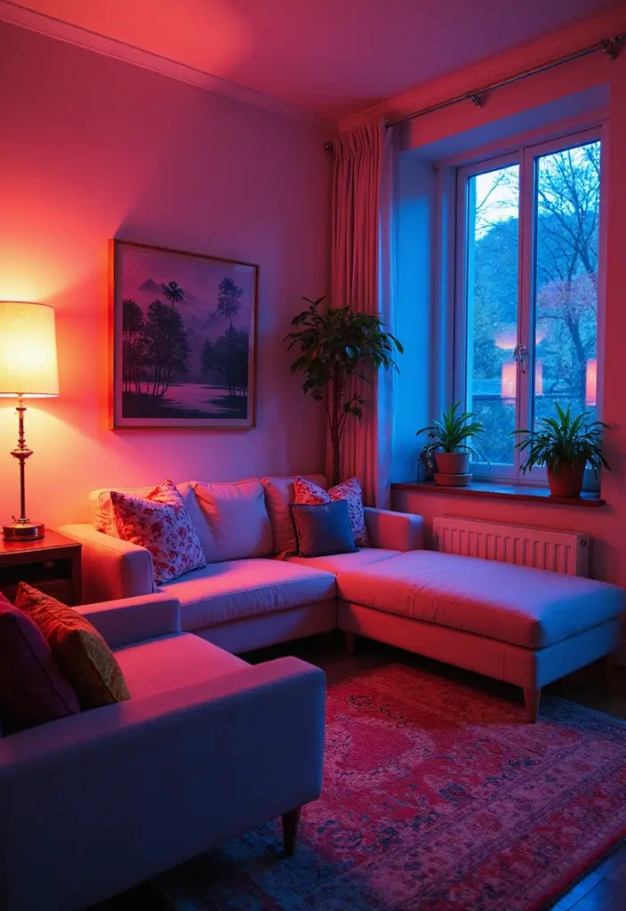 28 80s Living Room Ideas That Bring Retro Charm and Nostalgia 3 28 80s Living Room Ideas That Bring Retro Charm and Nostalgia - 3. Bright Neon Accents