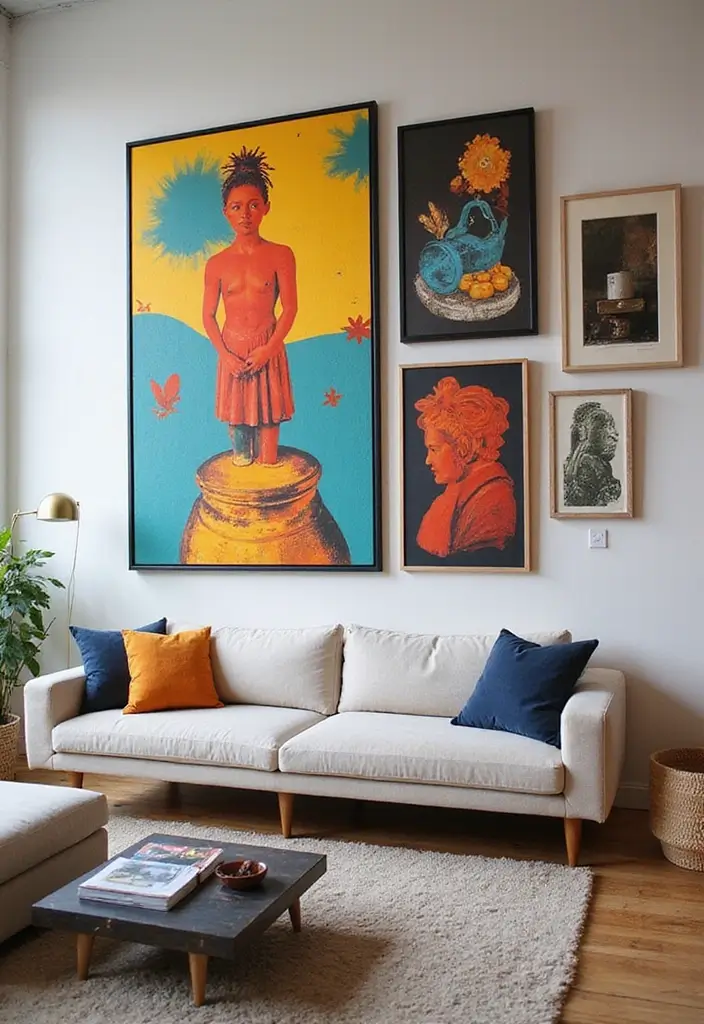 28 80s Living Room Ideas That Bring Retro Charm and Nostalgia 7 28 80s Living Room Ideas That Bring Retro Charm and Nostalgia - 7. Funky Wall Art