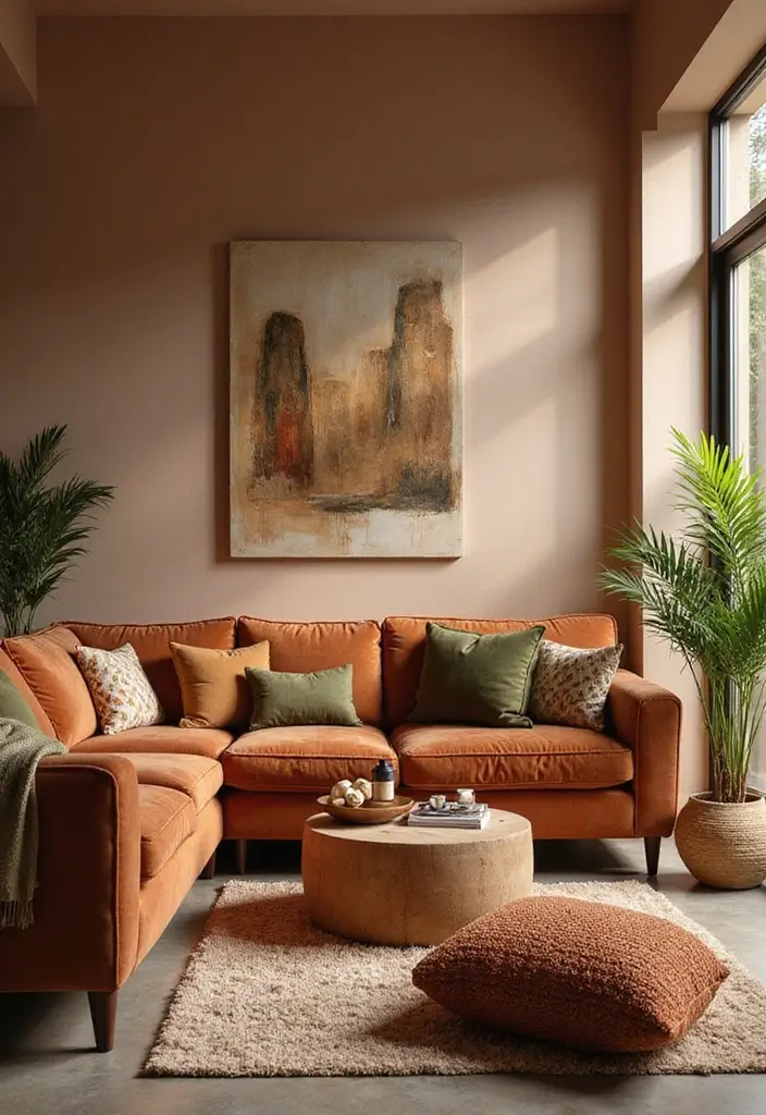 28 80s Living Room Ideas That Bring Retro Charm and Nostalgia 9 28 80s Living Room Ideas That Bring Retro Charm and Nostalgia - 9. Earthy Color Palettes