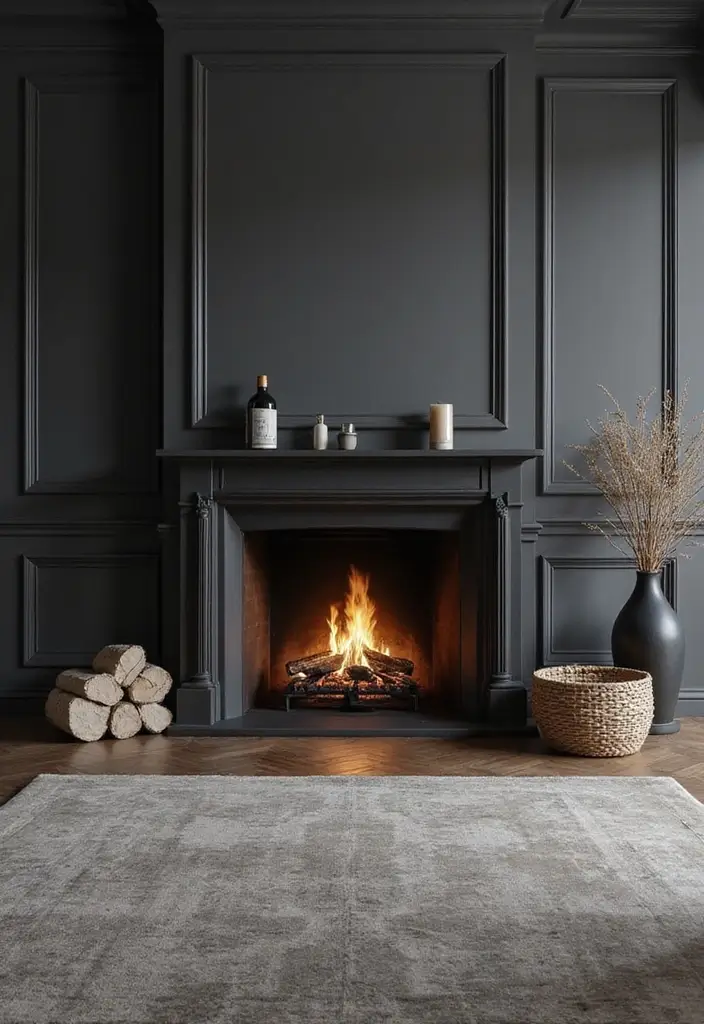 28 Black and Grey Living Room Ideas for Modern Bold and Chic Interiors 14 28 Black and Grey Living Room Ideas for Modern Bold and Chic Interiors - 14. Cozy Fireplaces