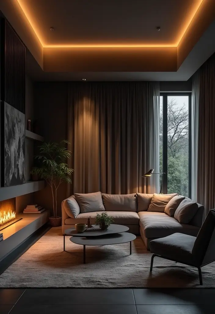 28 Black and Grey Living Room Ideas for Modern Bold and Chic Interiors 16 28 Black and Grey Living Room Ideas for Modern Bold and Chic Interiors - 16. Layered Lighting