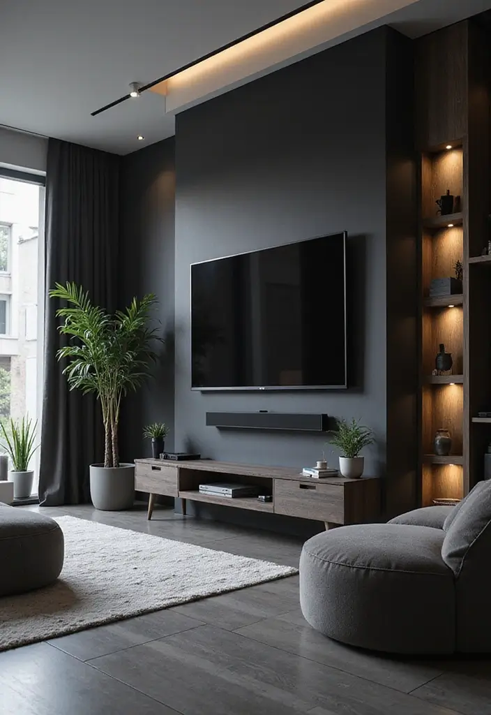 28 Black and Grey Living Room Ideas for Modern Bold and Chic Interiors 21 28 Black and Grey Living Room Ideas for Modern Bold and Chic Interiors - 21. Smart Technology