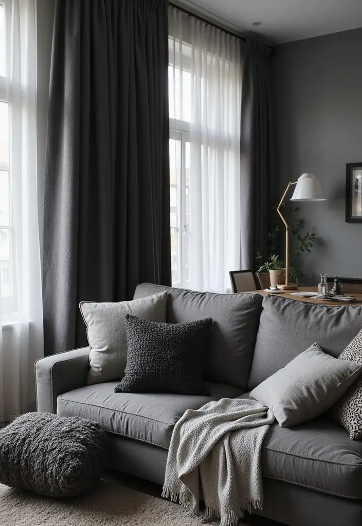 28 Black and Grey Living Room Ideas for Modern Bold and Chic Interiors 25 28 Black and Grey Living Room Ideas for Modern Bold and Chic Interiors - 25. Cozy Textiles