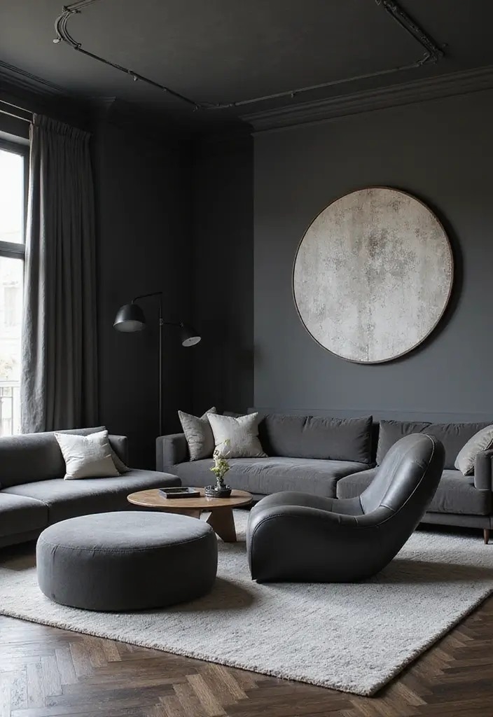 28 Black and Grey Living Room Ideas for Modern Bold and Chic Interiors 26 28 Black and Grey Living Room Ideas for Modern Bold and Chic Interiors - 26. Unique Furniture Shapes