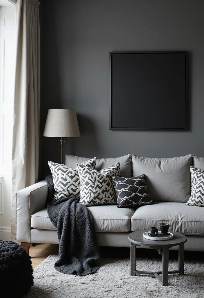 28 Black and Grey Living Room Ideas for Modern Bold and Chic Interiors 28 28 Black and Grey Living Room Ideas for Modern Bold and Chic Interiors - 28. Playful Patterns