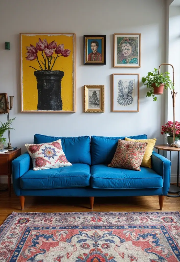 28 Blue Couch Living Room Ideas for Stylish and Modern Home Vibes 10 28 Blue Couch Living Room Ideas for Stylish and Modern Home Vibes - 10. Artistic Expression