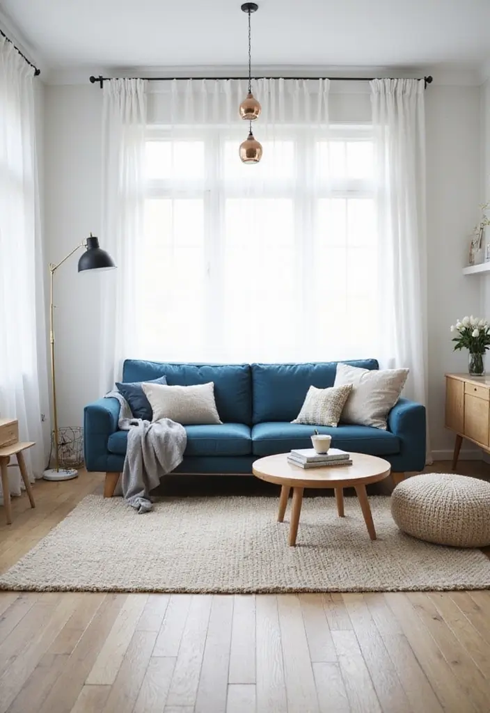 28 Blue Couch Living Room Ideas for Stylish and Modern Home Vibes 11 28 Blue Couch Living Room Ideas for Stylish and Modern Home Vibes - 11. Scandinavian Simplicity