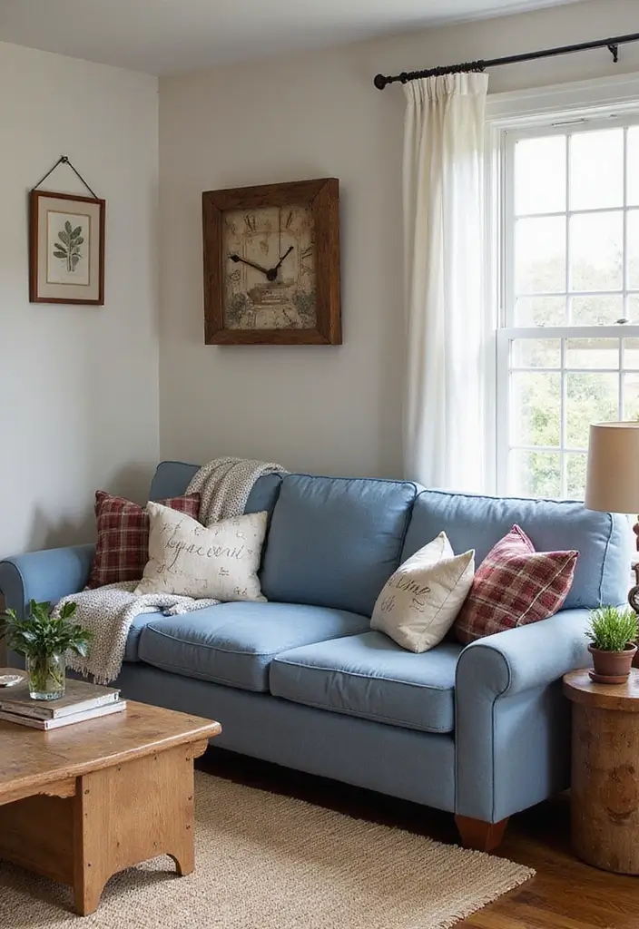 28 Blue Couch Living Room Ideas for Stylish and Modern Home Vibes 13 28 Blue Couch Living Room Ideas for Stylish and Modern Home Vibes - 13. Farmhouse Fresh