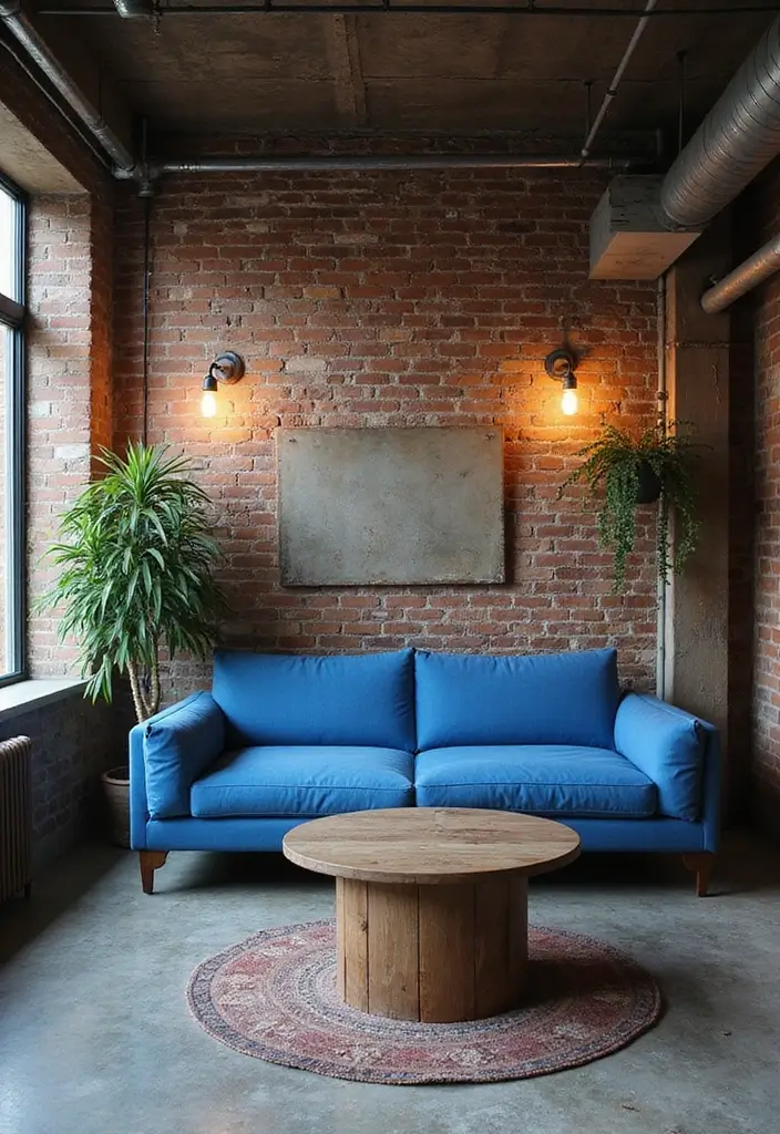 28 Blue Couch Living Room Ideas for Stylish and Modern Home Vibes 16 28 Blue Couch Living Room Ideas for Stylish and Modern Home Vibes - 16. Industrial Edge