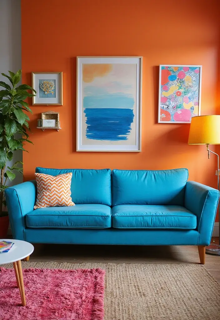28 Blue Couch Living Room Ideas for Stylish and Modern Home Vibes 18 28 Blue Couch Living Room Ideas for Stylish and Modern Home Vibes - 18. Colorful Contrast