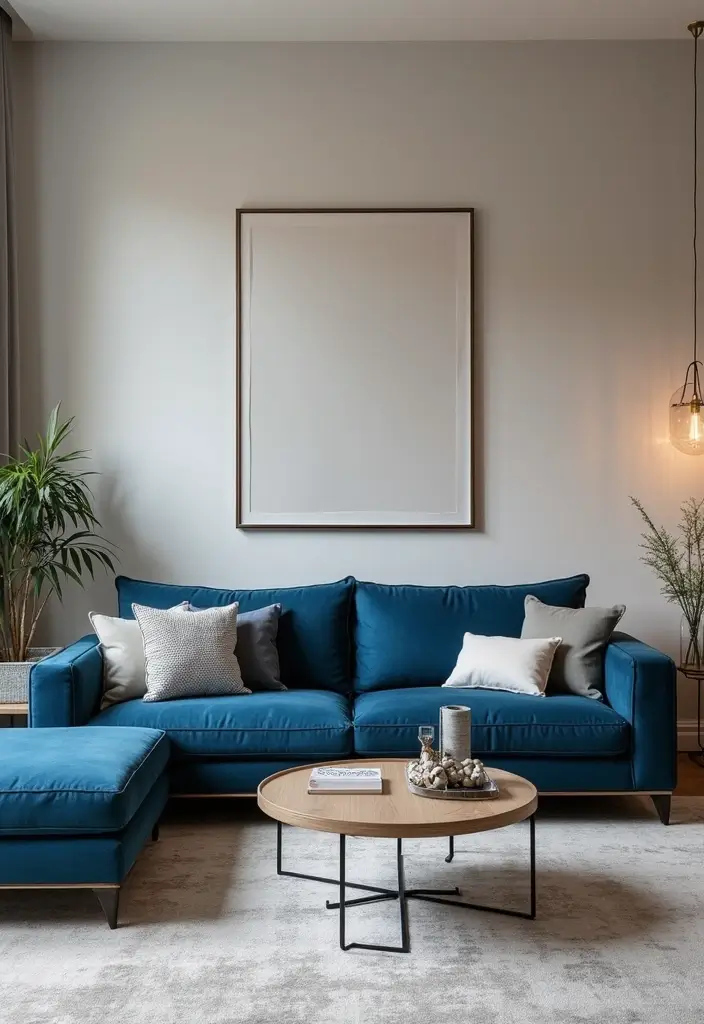 28 Blue Couch Living Room Ideas for Stylish and Modern Home Vibes 19 28 Blue Couch Living Room Ideas for Stylish and Modern Home Vibes - 19. Contemporary Elegance