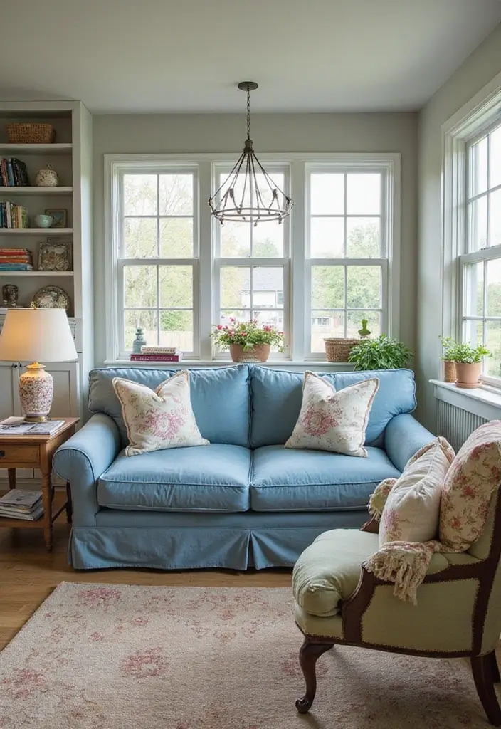 28 Blue Couch Living Room Ideas for Stylish and Modern Home Vibes 21 28 Blue Couch Living Room Ideas for Stylish and Modern Home Vibes - 21. Cozy Cottage Charm