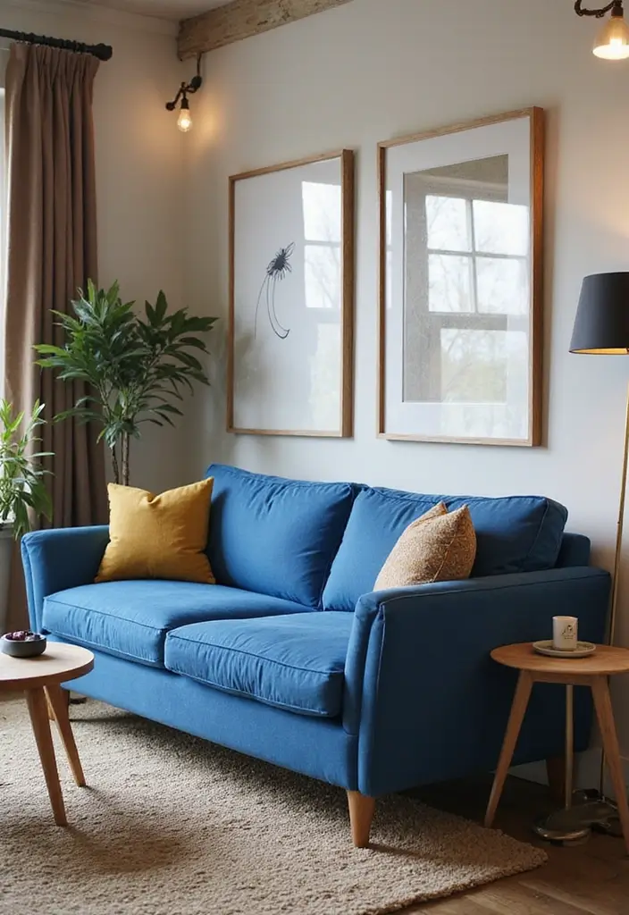 28 Blue Couch Living Room Ideas for Stylish and Modern Home Vibes 23 28 Blue Couch Living Room Ideas for Stylish and Modern Home Vibes - 23. Farmhouse Modern Fusion