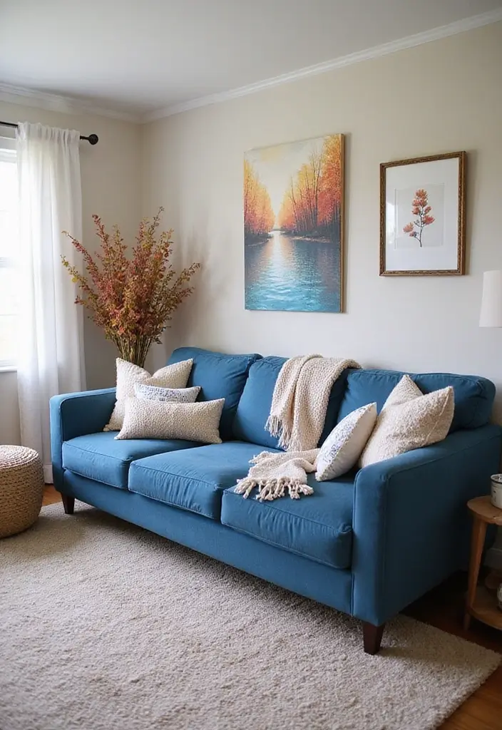 28 Blue Couch Living Room Ideas for Stylish and Modern Home Vibes 25 28 Blue Couch Living Room Ideas for Stylish and Modern Home Vibes - 25. Seasonal Switch-Up