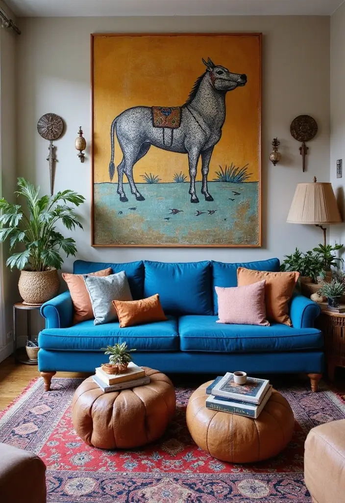 28 Blue Couch Living Room Ideas for Stylish and Modern Home Vibes 26 28 Blue Couch Living Room Ideas for Stylish and Modern Home Vibes - 26. Global Inspiration