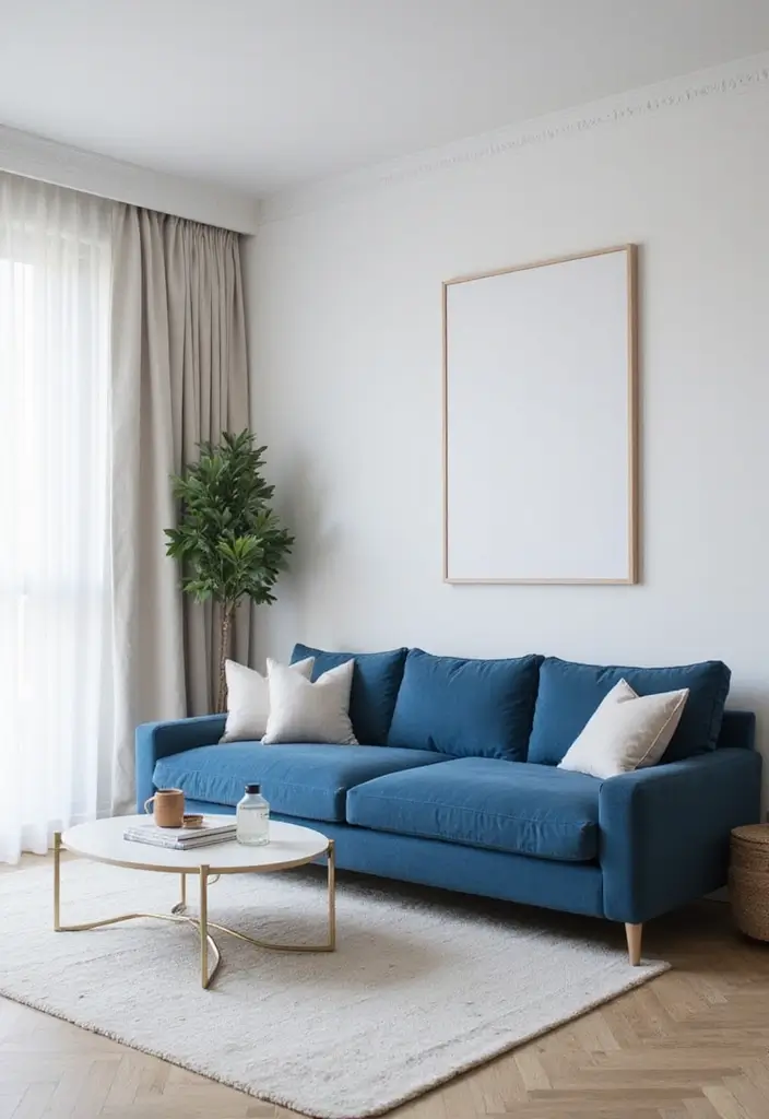 28 Blue Couch Living Room Ideas for Stylish and Modern Home Vibes 3 28 Blue Couch Living Room Ideas for Stylish and Modern Home Vibes - 3. Modern Minimalism