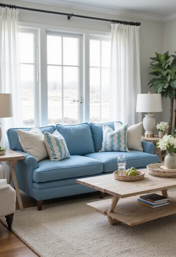 28 Blue Couch Living Room Ideas for Stylish and Modern Home Vibes 4 28 Blue Couch Living Room Ideas for Stylish and Modern Home Vibes - 4. Coastal Chic
