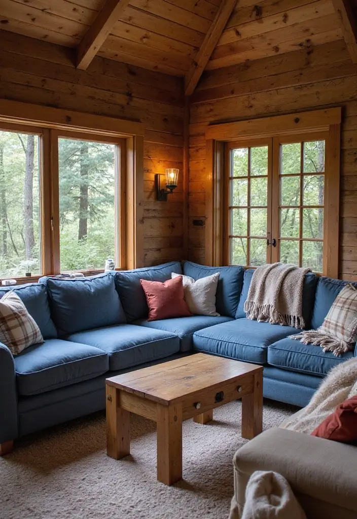 28 Blue Couch Living Room Ideas for Stylish and Modern Home Vibes 5 28 Blue Couch Living Room Ideas for Stylish and Modern Home Vibes - 5. Rustic Retreat