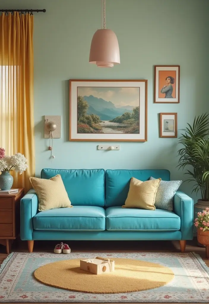 28 Blue Couch Living Room Ideas for Stylish and Modern Home Vibes 7 28 Blue Couch Living Room Ideas for Stylish and Modern Home Vibes - 7. Vintage Vibes