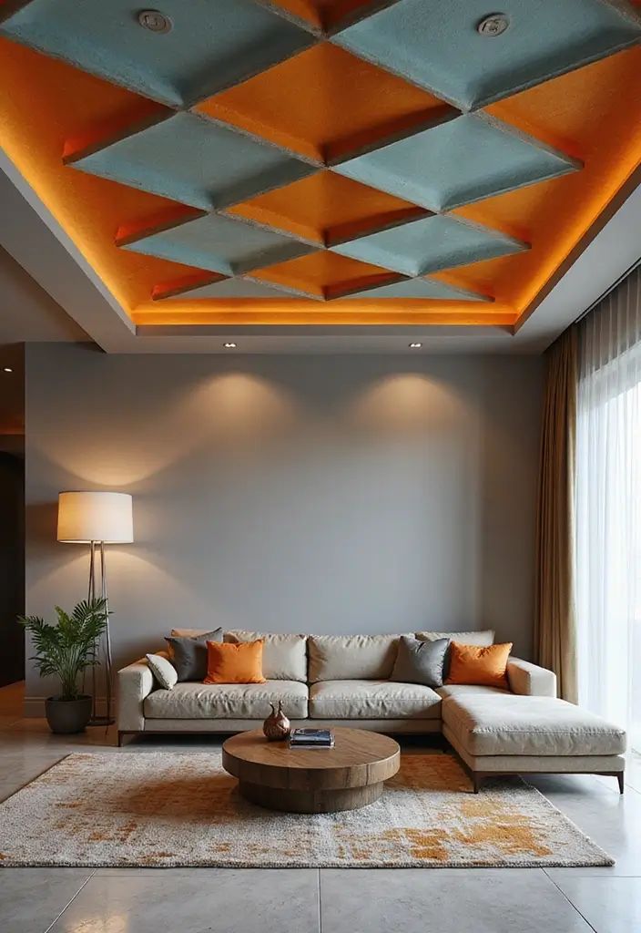 28 Ceiling Design Living Room Ideas That Transform Your Space 10 28 Ceiling Design Living Room Ideas That Transform Your Space - 10. Geometric Patterns for a Modern Edge