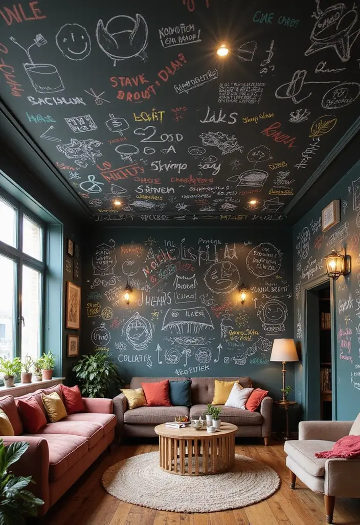 28 Ceiling Design Living Room Ideas That Transform Your Space 16 28 Ceiling Design Living Room Ideas That Transform Your Space - 16. Chalkboard Ceilings for Fun Creativity