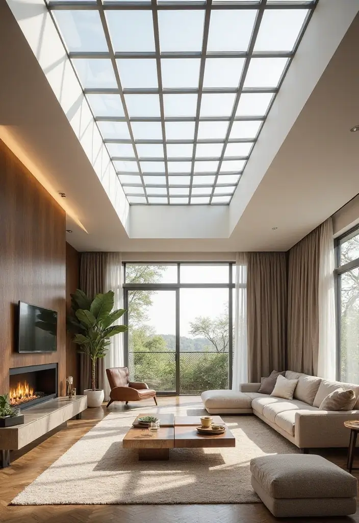 28 Ceiling Design Living Room Ideas That Transform Your Space 18 28 Ceiling Design Living Room Ideas That Transform Your Space - 18. Ethereal Grids for Contemporary Style