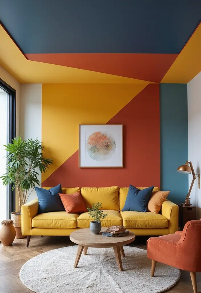28 Ceiling Design Living Room Ideas That Transform Your Space 19 28 Ceiling Design Living Room Ideas That Transform Your Space - 19. Color-Blocked Ceilings for a Modern Twist