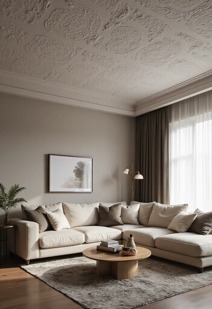 28 Ceiling Design Living Room Ideas That Transform Your Space 20 28 Ceiling Design Living Room Ideas That Transform Your Space - 20. Textured Ceilings for Depth