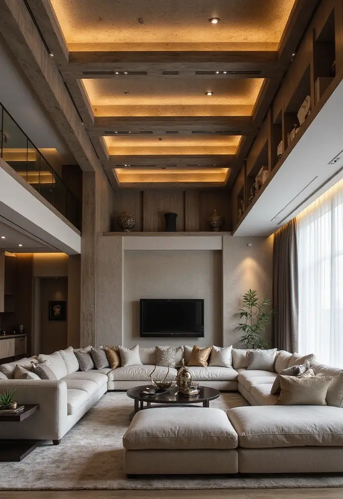 28 Ceiling Design Living Room Ideas That Transform Your Space 23 28 Ceiling Design Living Room Ideas That Transform Your Space - 23. Multi-Layered Ceilings for Drama