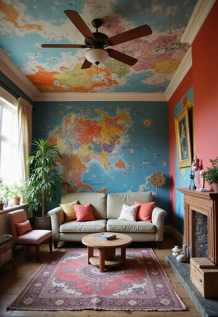 28 Ceiling Design Living Room Ideas That Transform Your Space 26 28 Ceiling Design Living Room Ideas That Transform Your Space - 26. Artistic Murals for Personal Expression
