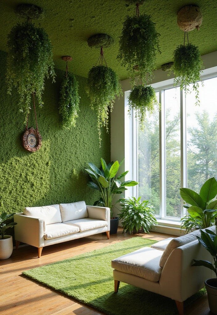 28 Ceiling Design Living Room Ideas That Transform Your Space 4 28 Ceiling Design Living Room Ideas That Transform Your Space - 4. Green Ceilings with Live Plants