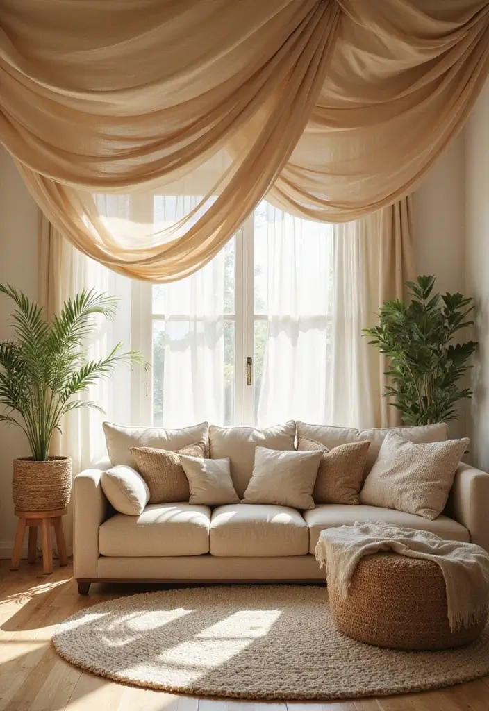 28 Ceiling Design Living Room Ideas That Transform Your Space 8 28 Ceiling Design Living Room Ideas That Transform Your Space - 8. Fabric Draping for Soft Elegance