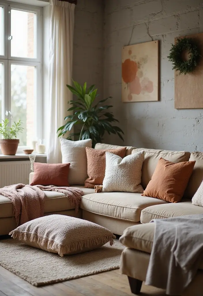 28 Cozy Apartment Living Room Ideas for Small Yet Inviting Spaces - 10. Cozy Throws and Pillows
