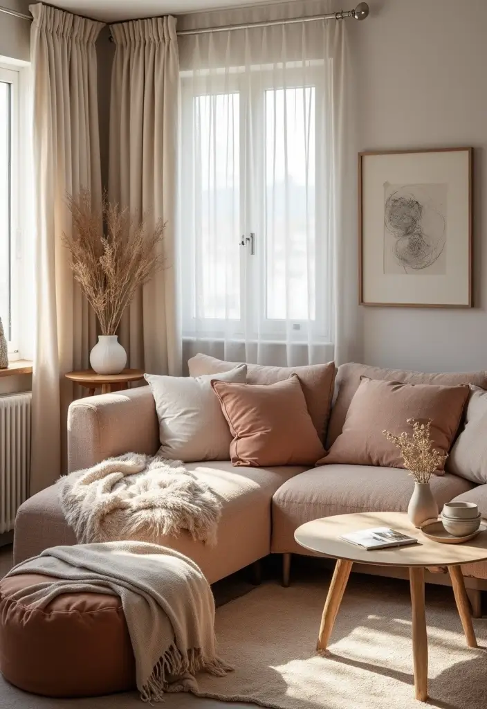 28 Cozy Apartment Living Room Ideas for Small Yet Inviting Spaces - 13. Soft Fabrics