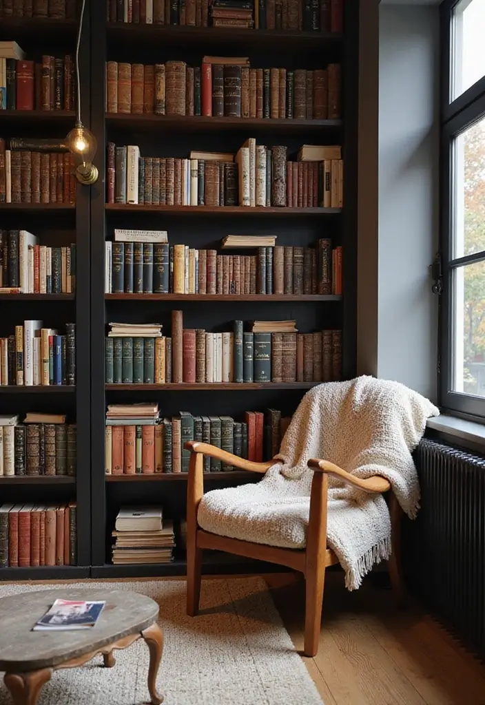 28 Cozy Apartment Living Room Ideas for Small Yet Inviting Spaces - 15. Bookish Vibes