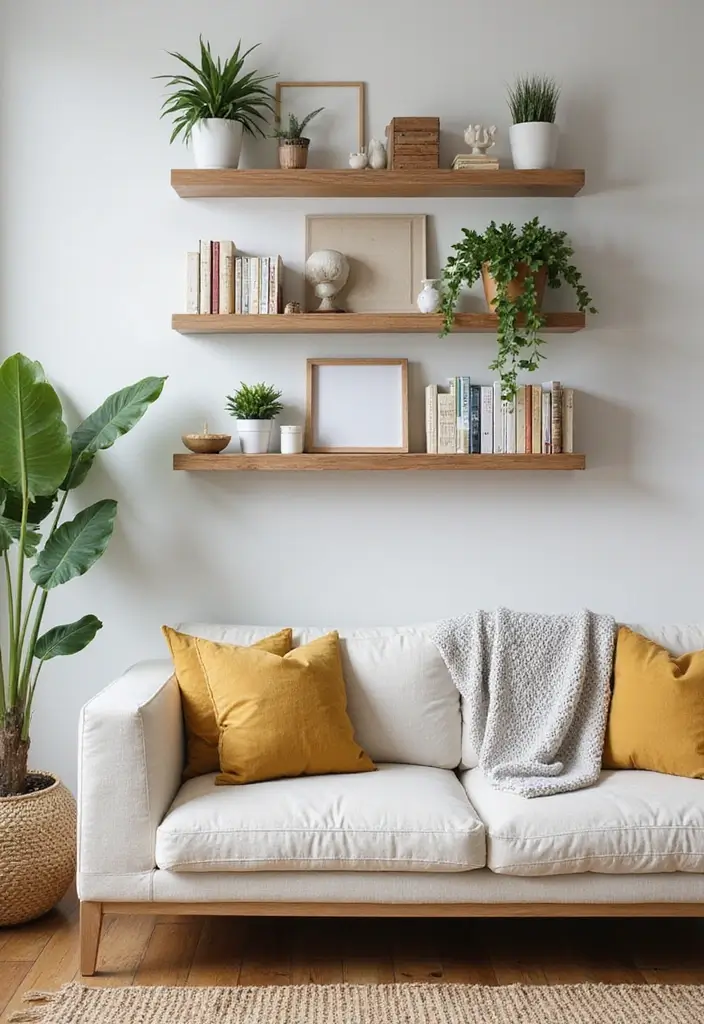 28 Cozy Apartment Living Room Ideas for Small Yet Inviting Spaces - 17. Creative Shelving