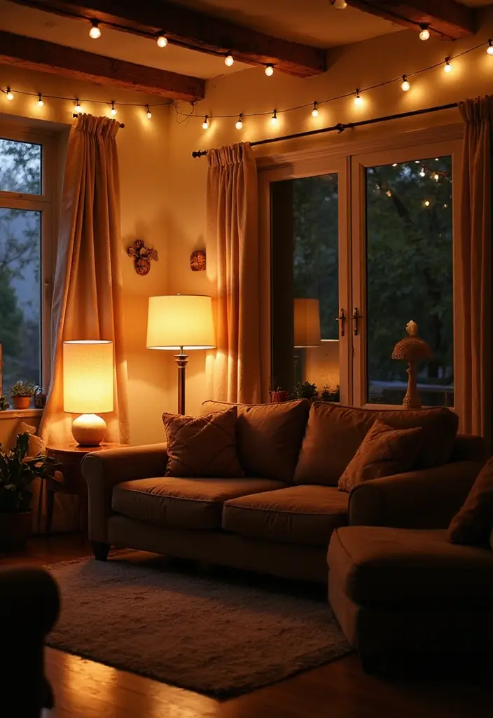 28 Cozy Apartment Living Room Ideas for Small Yet Inviting Spaces - 5. Soft Lighting