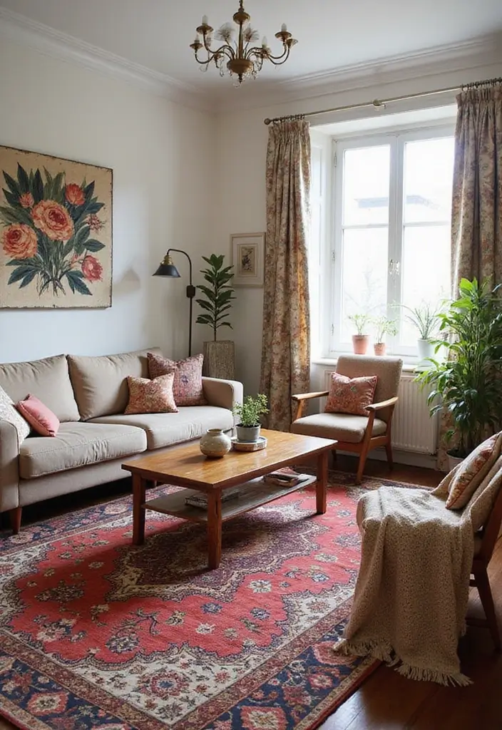 28 Cozy Apartment Living Room Ideas for Small Yet Inviting Spaces - 8. Bohemian Rugs