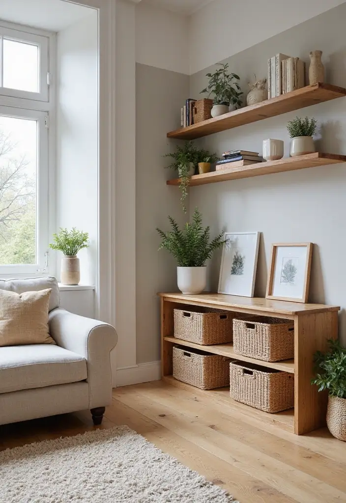 28 Earthy Living Room Designs for Natural Warm and Inviting Interiors 20 28 Earthy Living Room Designs for Natural Warm and Inviting Interiors - 20. Creative Storage Solutions