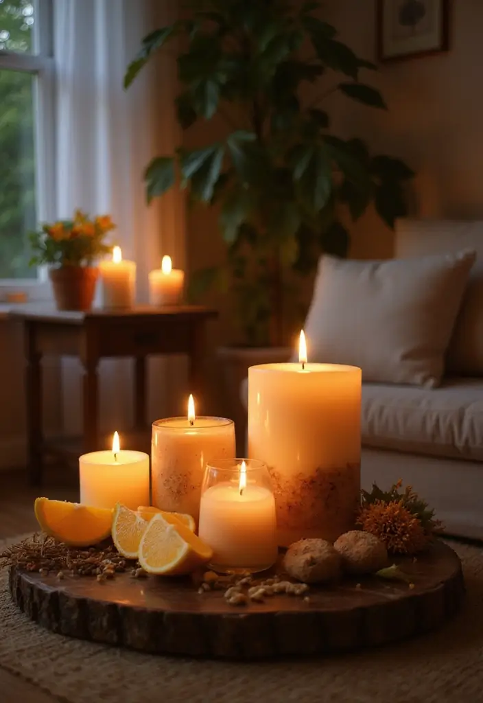 28 Earthy Living Room Designs for Natural Warm and Inviting Interiors 21 28 Earthy Living Room Designs for Natural Warm and Inviting Interiors - 21. Warmth with Candles