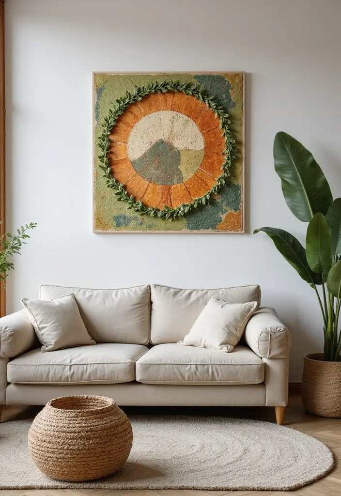 28 Earthy Living Room Designs for Natural Warm and Inviting Interiors 23 28 Earthy Living Room Designs for Natural Warm and Inviting Interiors - 23. Eco-friendly Artwork