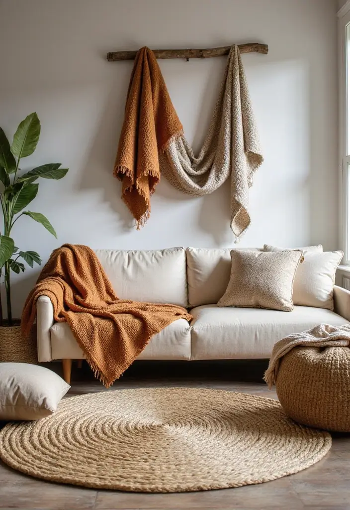 28 Earthy Living Room Designs for Natural Warm and Inviting Interiors 3 28 Earthy Living Room Designs for Natural Warm and Inviting Interiors - 3. Cozy Textiles
