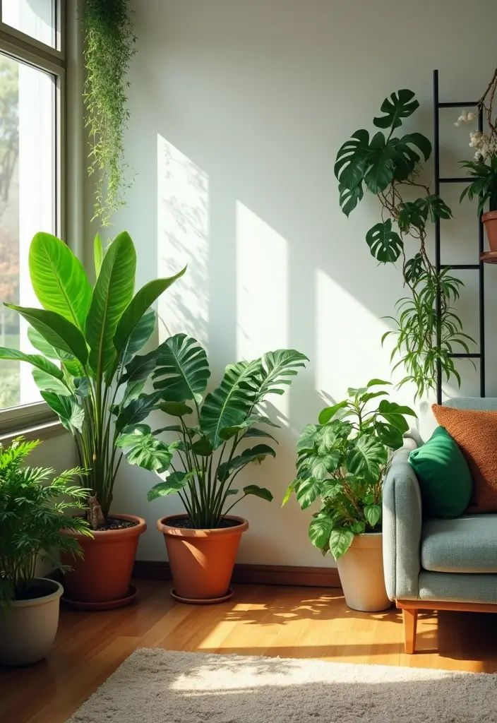 28 Earthy Living Room Designs for Natural Warm and Inviting Interiors 4 28 Earthy Living Room Designs for Natural Warm and Inviting Interiors - 4. Statement Greenery