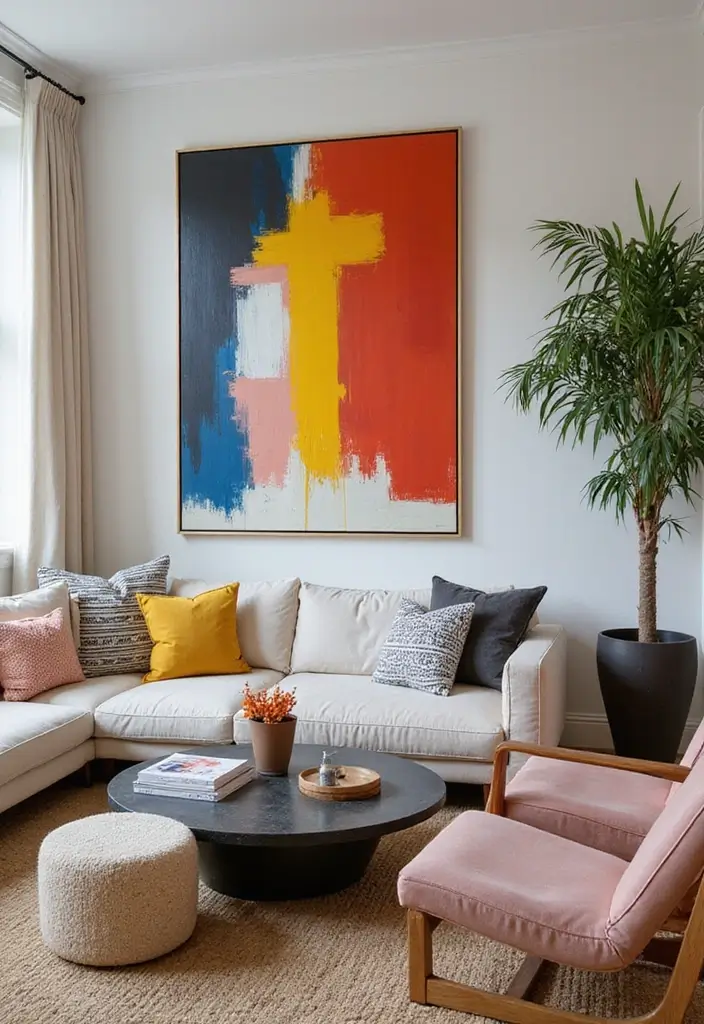 28 Formal Living Room Ideas for Elegant and Sophisticated Gathering Spaces 10 28 Formal Living Room Ideas for Elegant and Sophisticated Gathering Spaces - 10. Bold Artwork