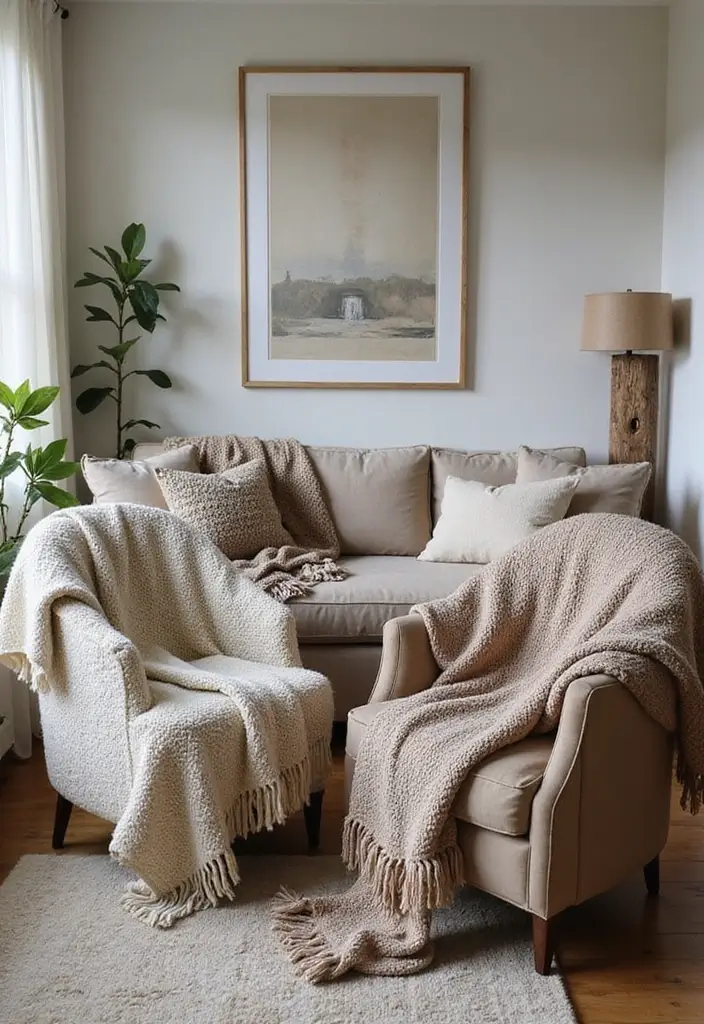 28 Formal Living Room Ideas for Elegant and Sophisticated Gathering Spaces 20 28 Formal Living Room Ideas for Elegant and Sophisticated Gathering Spaces - 20. Textured Throw Blankets