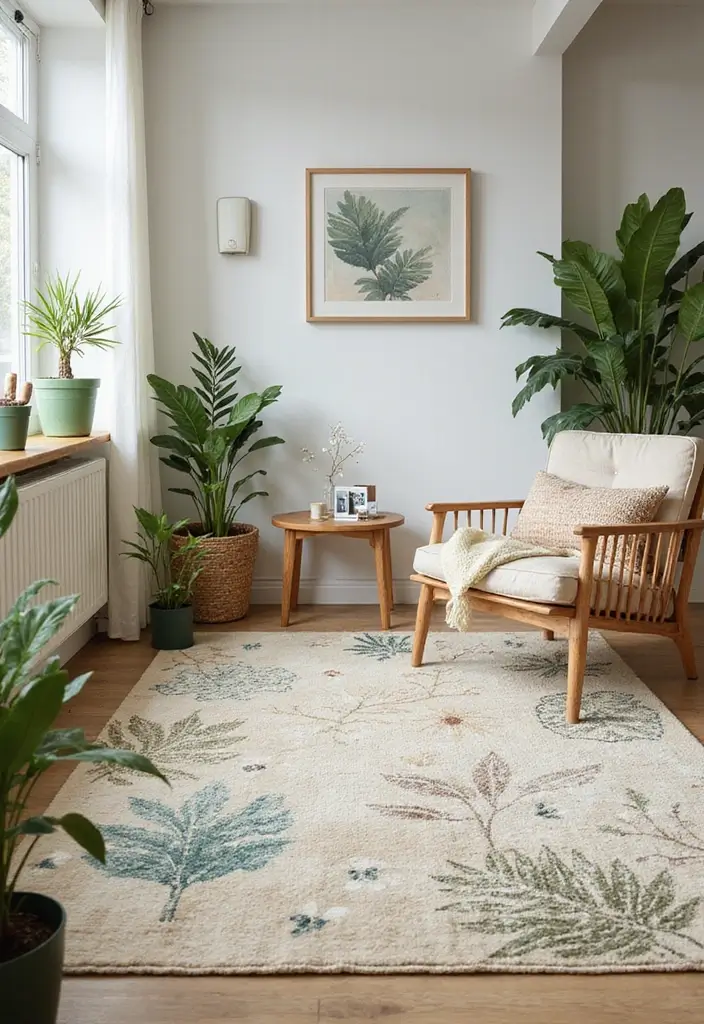 28 Living Room Carpet Ideas That Add Comfort and Design to Any Space - 11. Area Rugs with Nature Prints