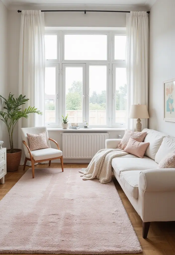 28 Living Room Carpet Ideas That Add Comfort and Design to Any Space - 23. Soft Pastel Rugs