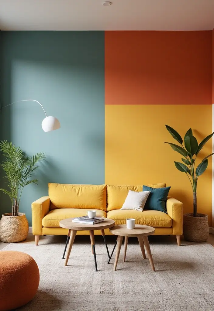 28 Living Room Wall Painting Ideas That Refresh and Transform Interiors 10 28 Living Room Wall Painting Ideas That Refresh and Transform Interiors - 10. Color-Blocking Techniques